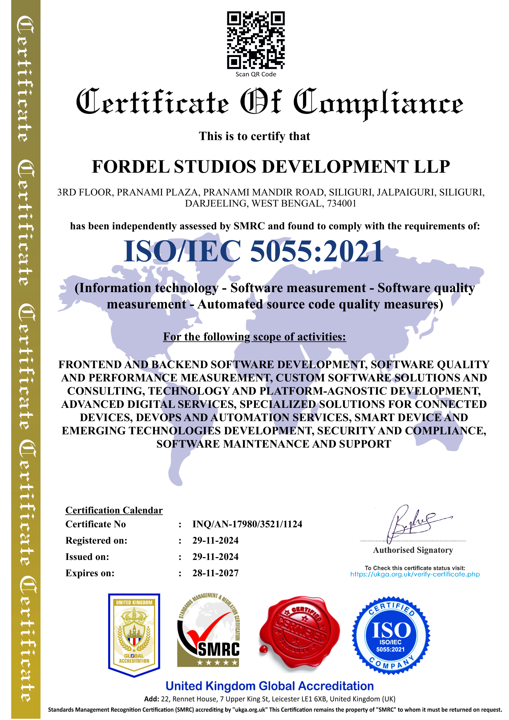 Fordel Studios ISO/IEC 5055:2021 Certificate